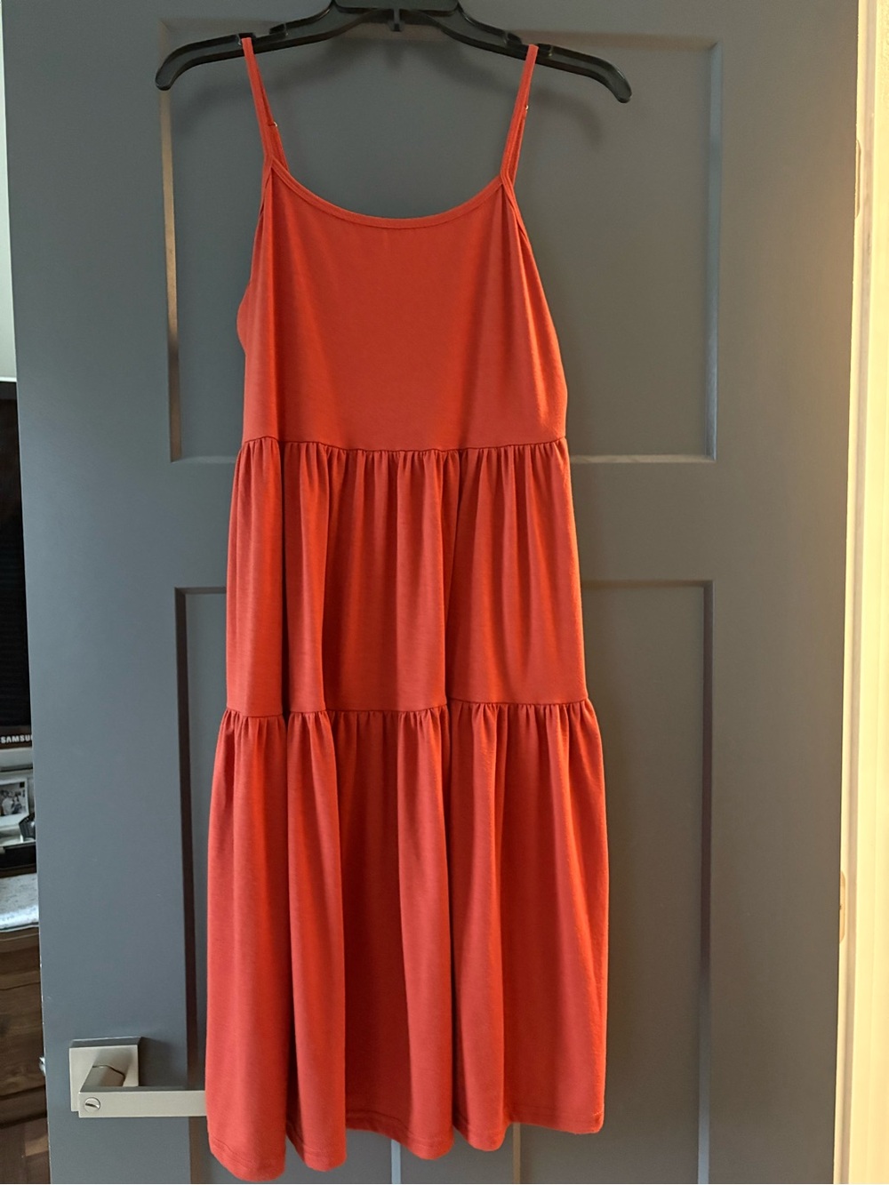 Women’s Maternity Rust Tiered Spaghetti-Strap Dress